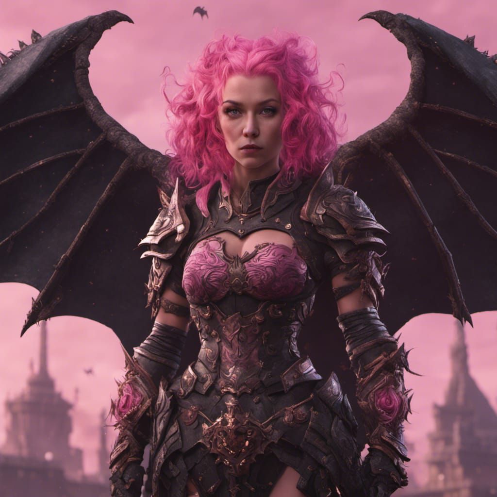 Pink Haired Dwarf Dark Knight in Detailed Digital Art