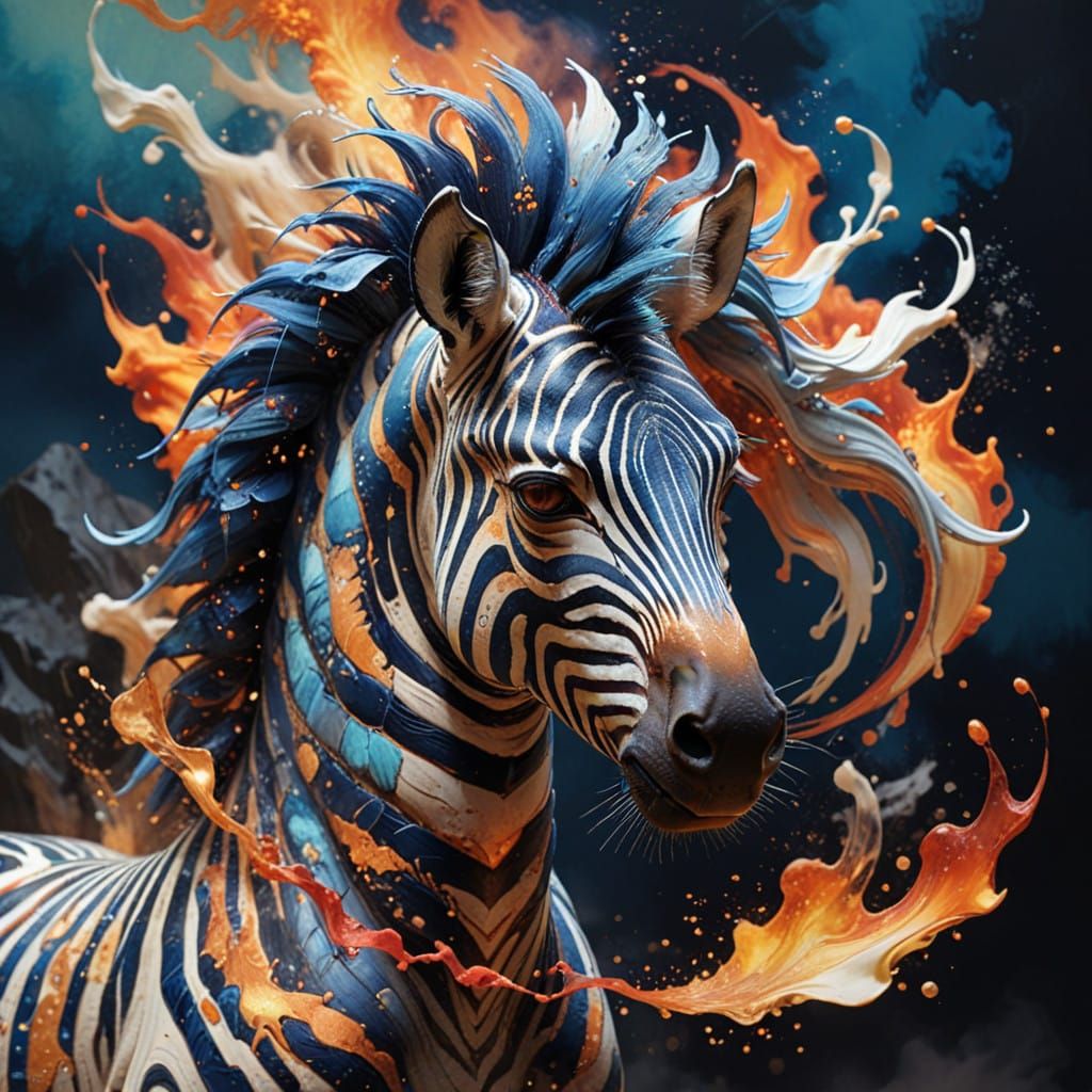 Ethereal Zebra Mosaic Art in Vibrant, Textured Colors