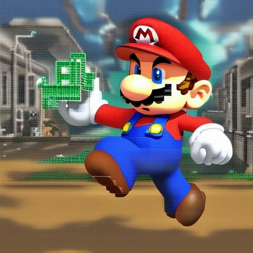 Hyperrealistic Pixel Art of Mario with Blue Eyes