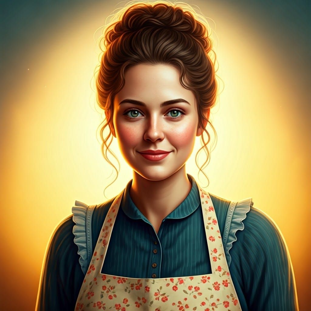 Happy Tradwife Making Breakfast, Digital Concept Art