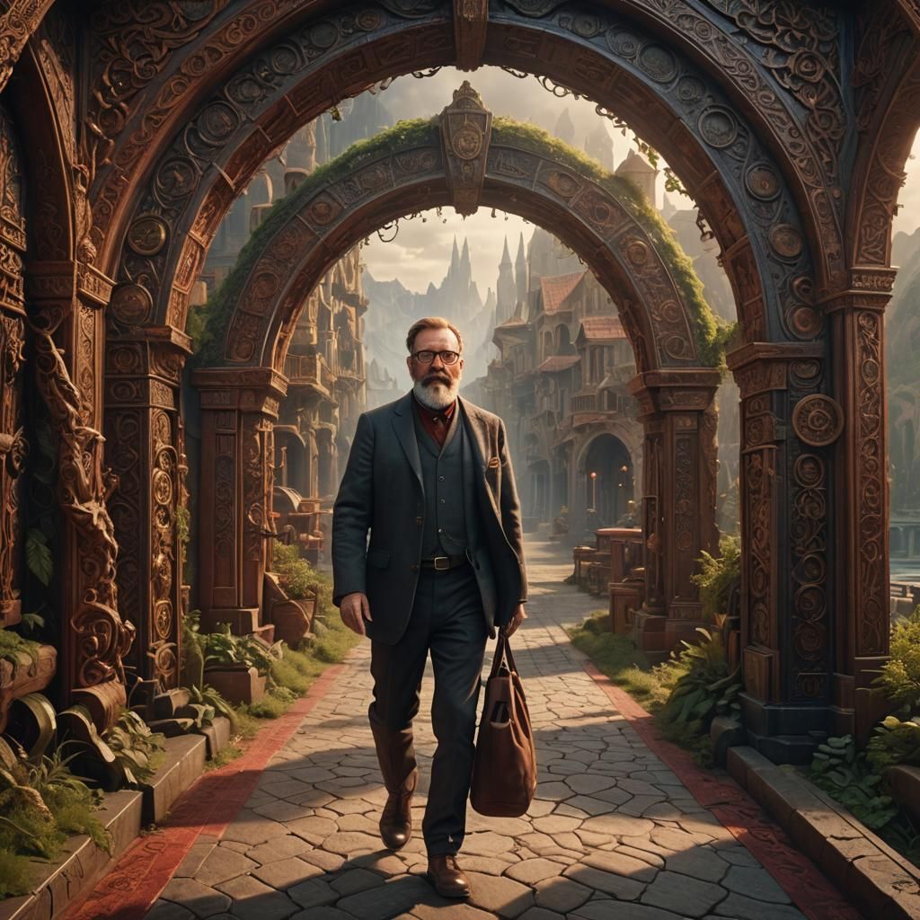 Man with Beard Walks Through Planar Portal