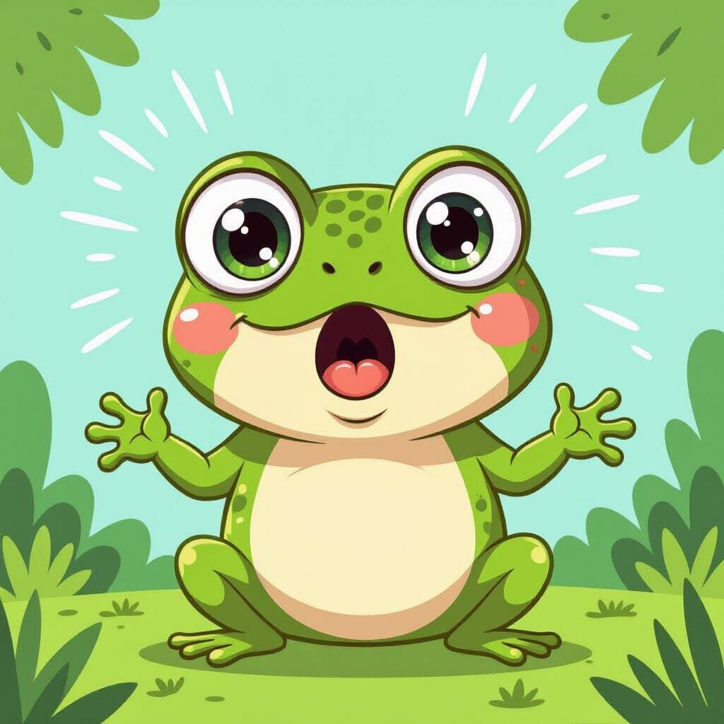 Surprised Cartoon Frog with Exaggerated Expression