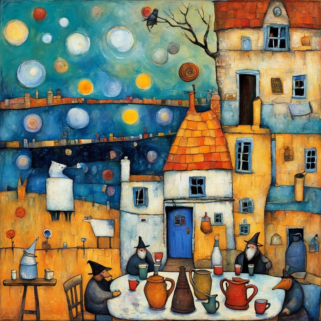 Cozy Tavern Ale Jugs in Textured Encaustic Painting