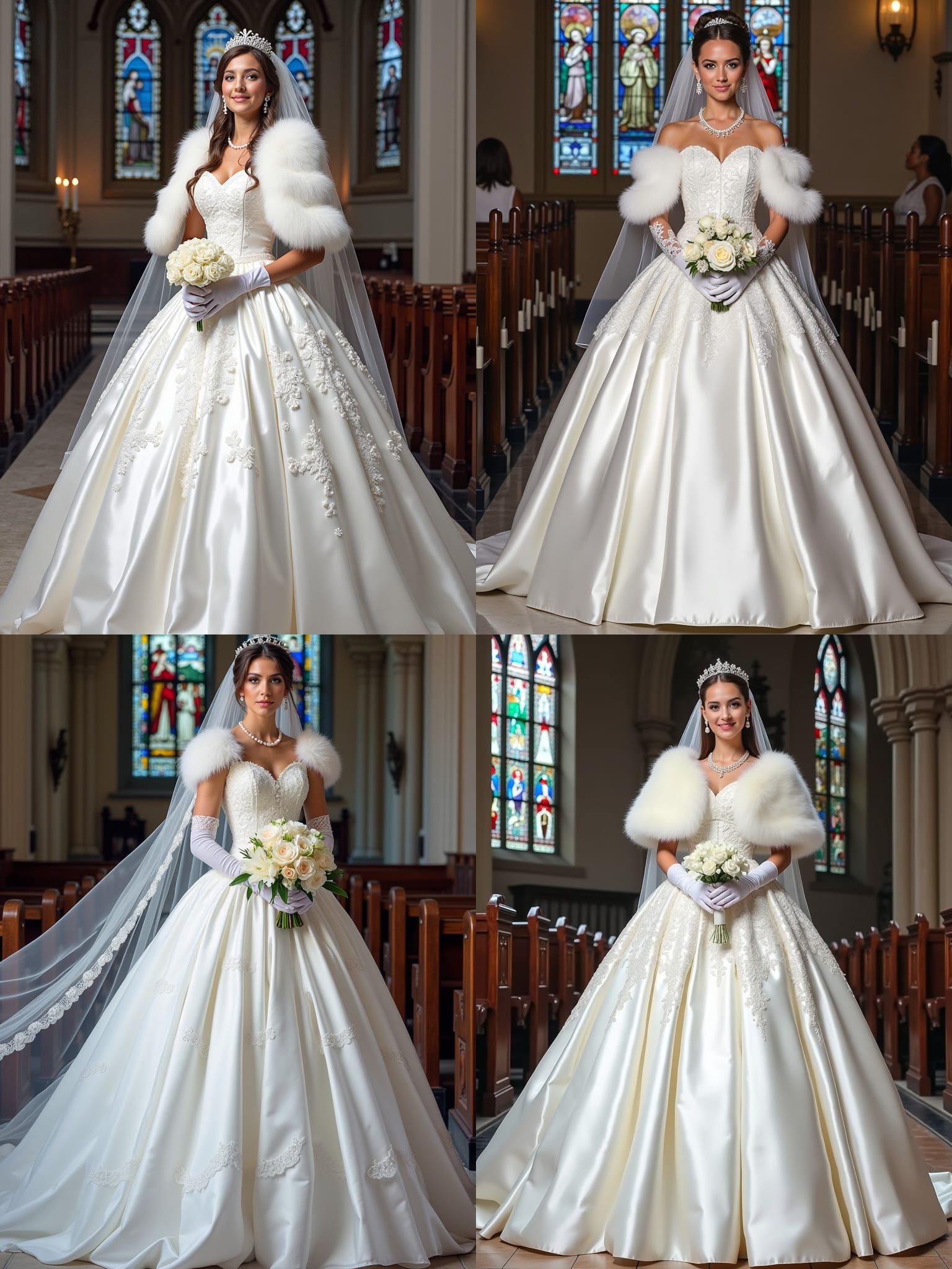 Elegant Bride in White Satin Gown with Veil