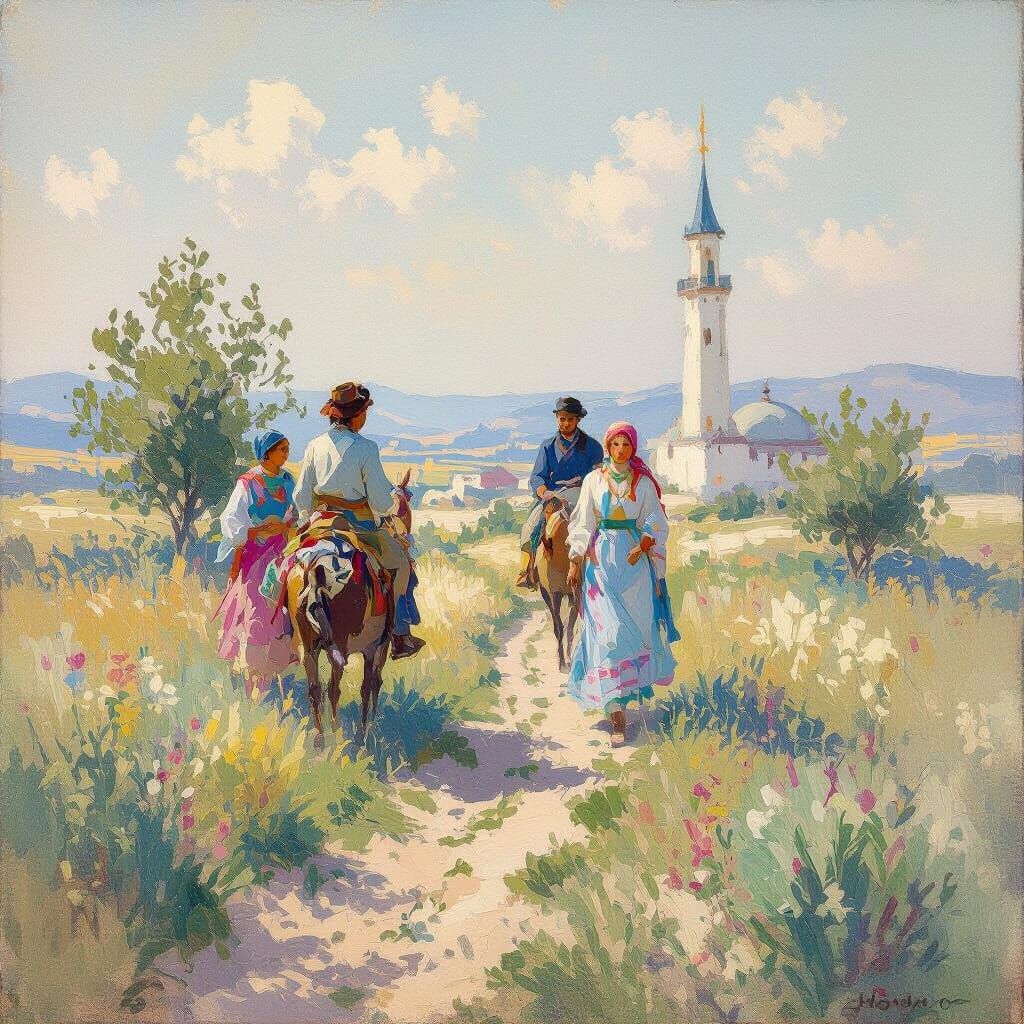 Turkic Elements in Soft Impressionist Oil Painting