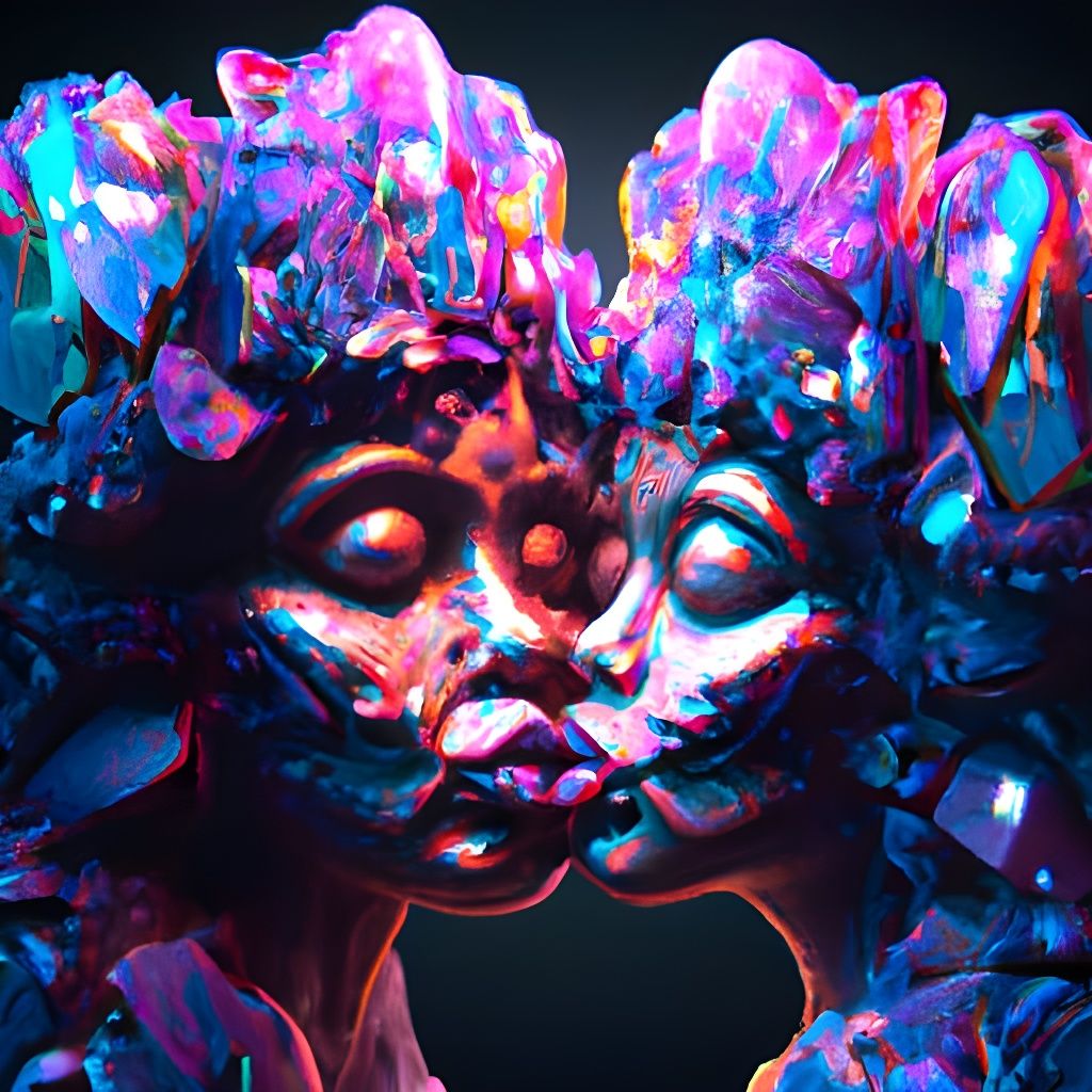 Crystal Kissing Faces Sculpture in Fantasy Style