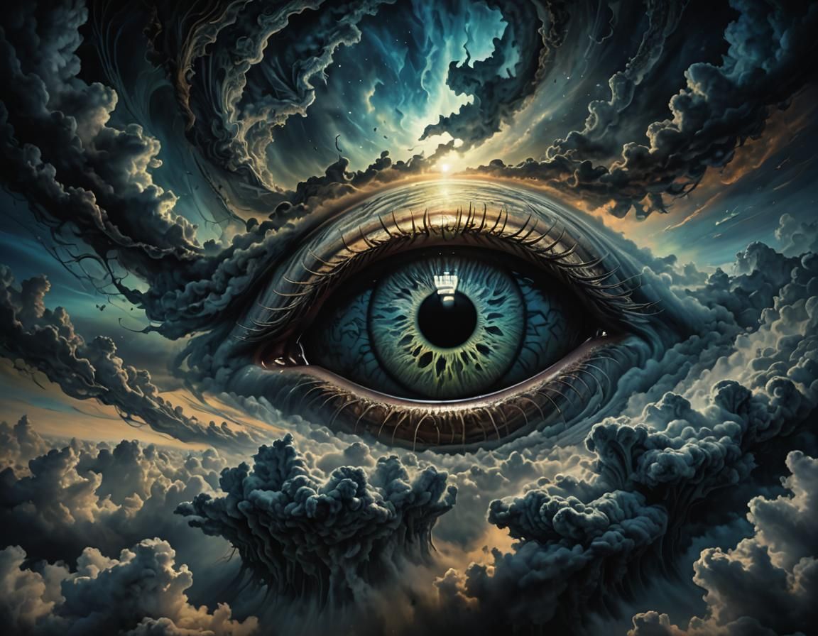 Ethereal Eye Overlooking Infinite Creation in Surrealist Art