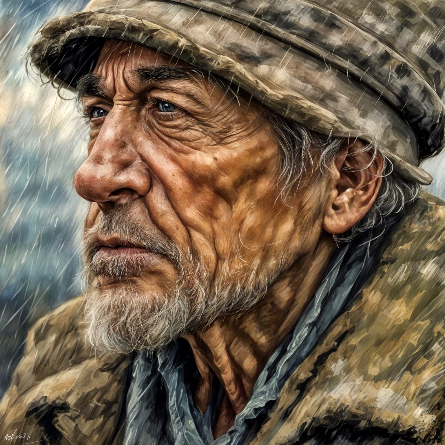 Poignant Pastel Portrait of a Homeless Man