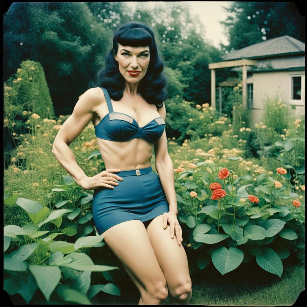 Vintage Polaroid Photo of a Woman in Garden