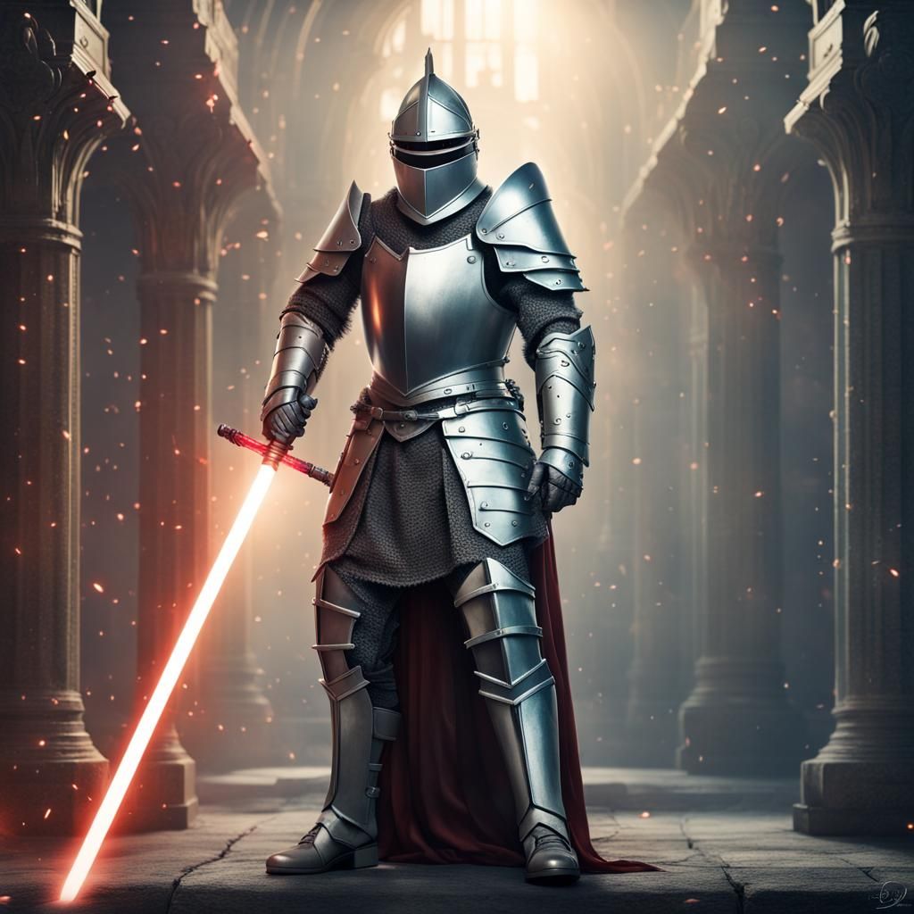 Sci-Fi Knight Wielding Laser Sword: Detailed Photo