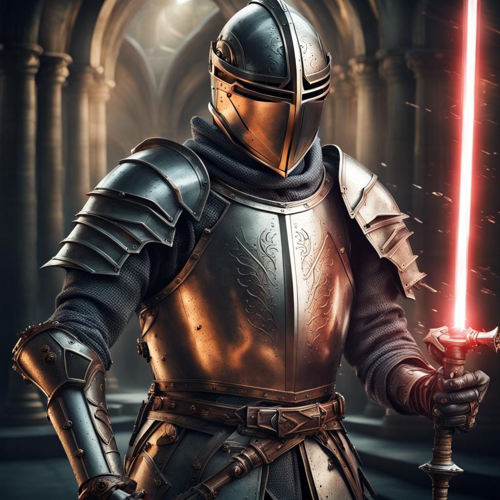 Futuristic Knight with Laser Sword: Detailed Photo