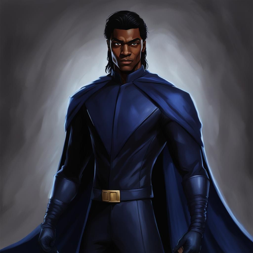 Realistic Young Man as Supervillain in Blue Suit