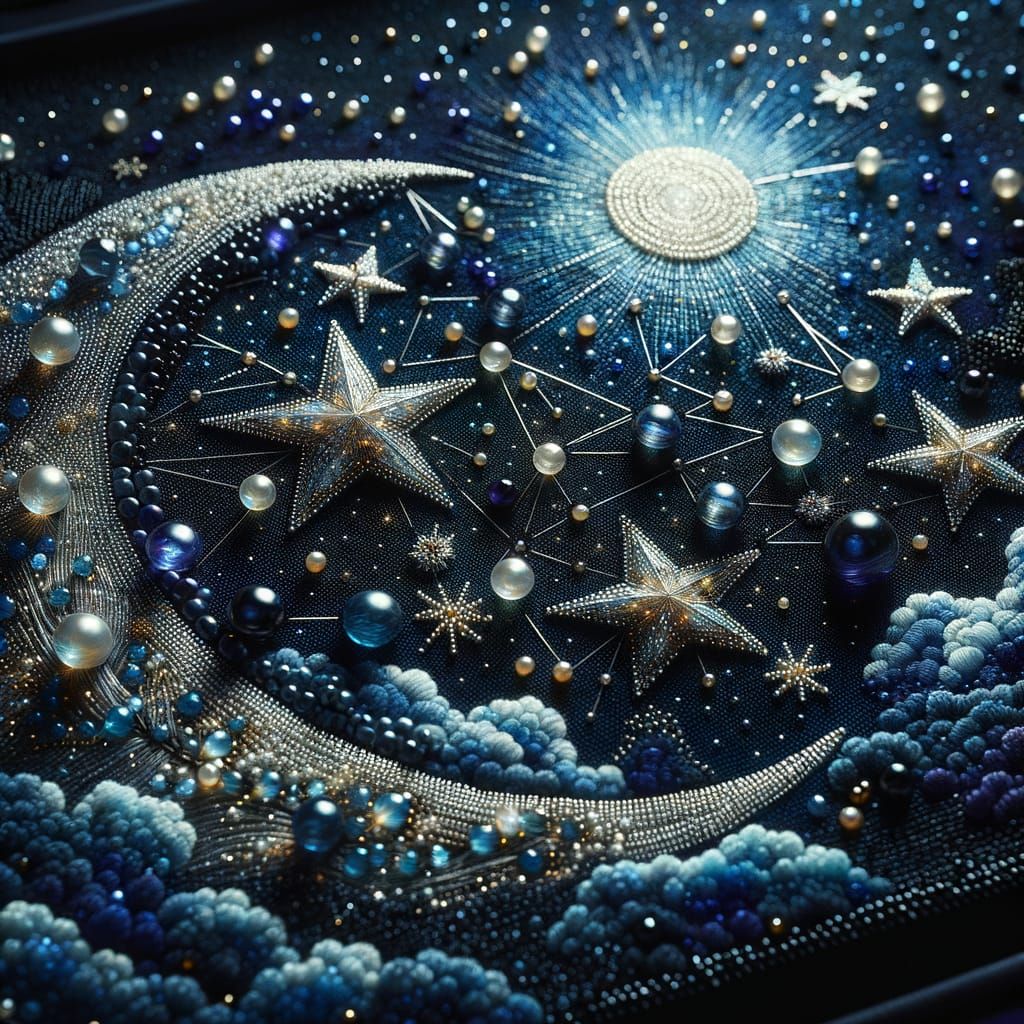 Beaded Night Sky with Twinkling Stars