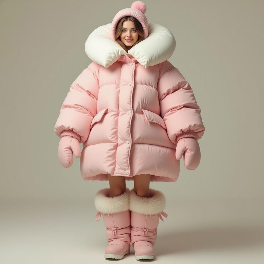 Woman in Oversized Down Suit, Sweetly Gothic Style