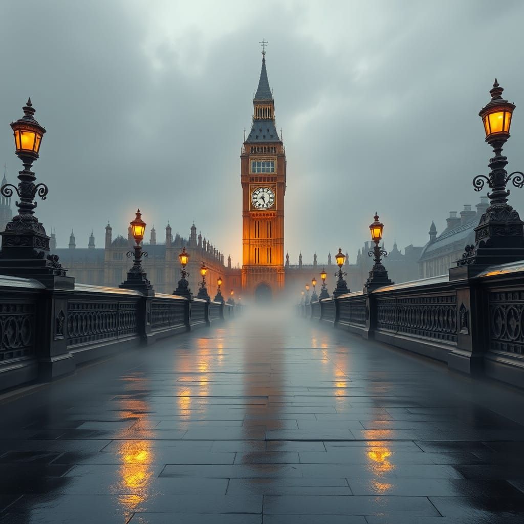Majestic Big Ben in London's Misty Sky