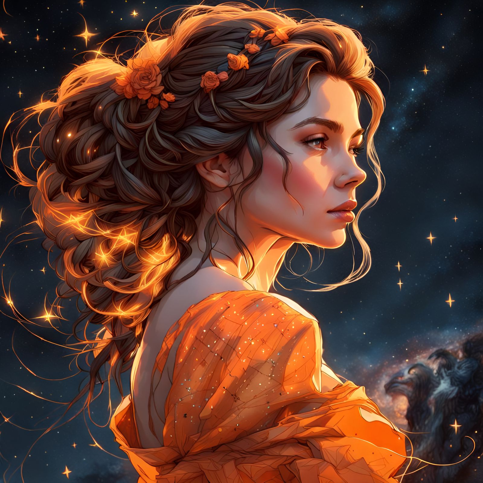 Princess Belle Portrait in Orange Dress: 3D Digital Art