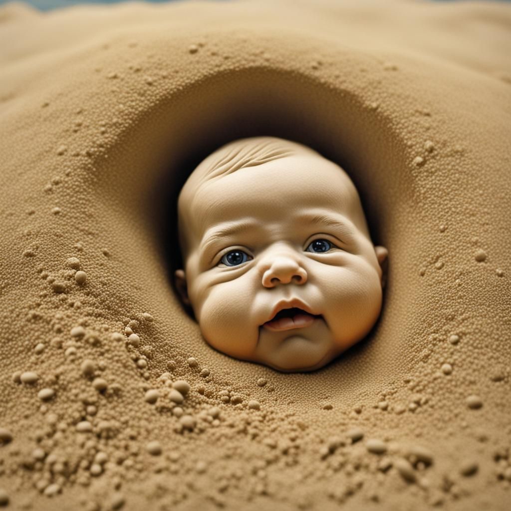 Hyperrealistic Sand Baby: Digital Art Sculpture