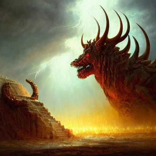 Giant Beast Guardian in Dark Fantasy Style