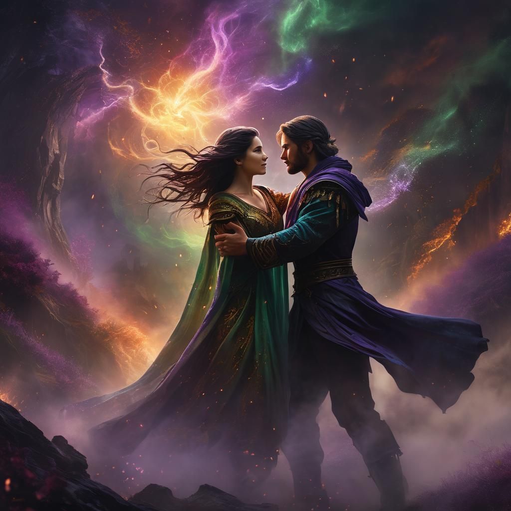 Fantasy Embrace in Swirling Mist: Concept Art