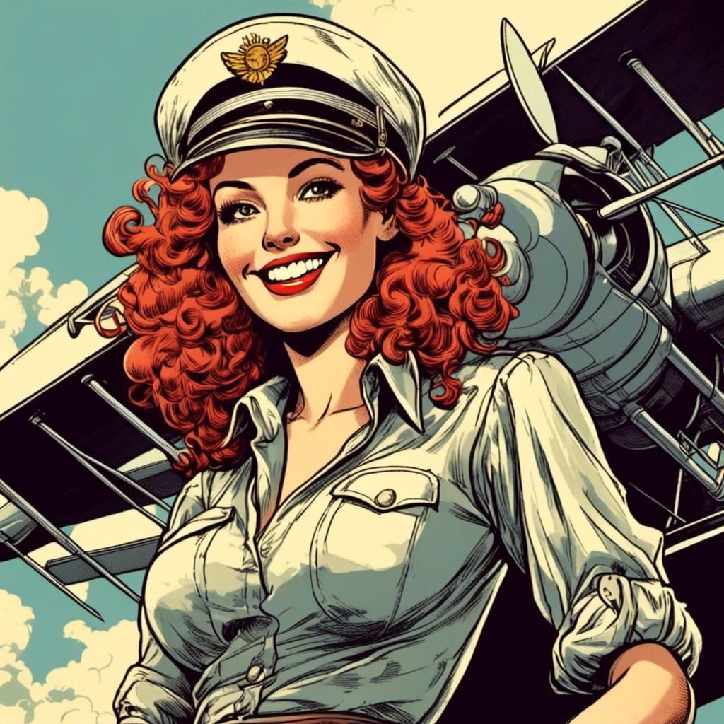 Female Pilot Portrait in Comic Art Style