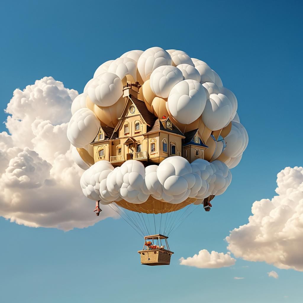 Cloud Dollhouse Hot Air Balloon in Whimsical Style