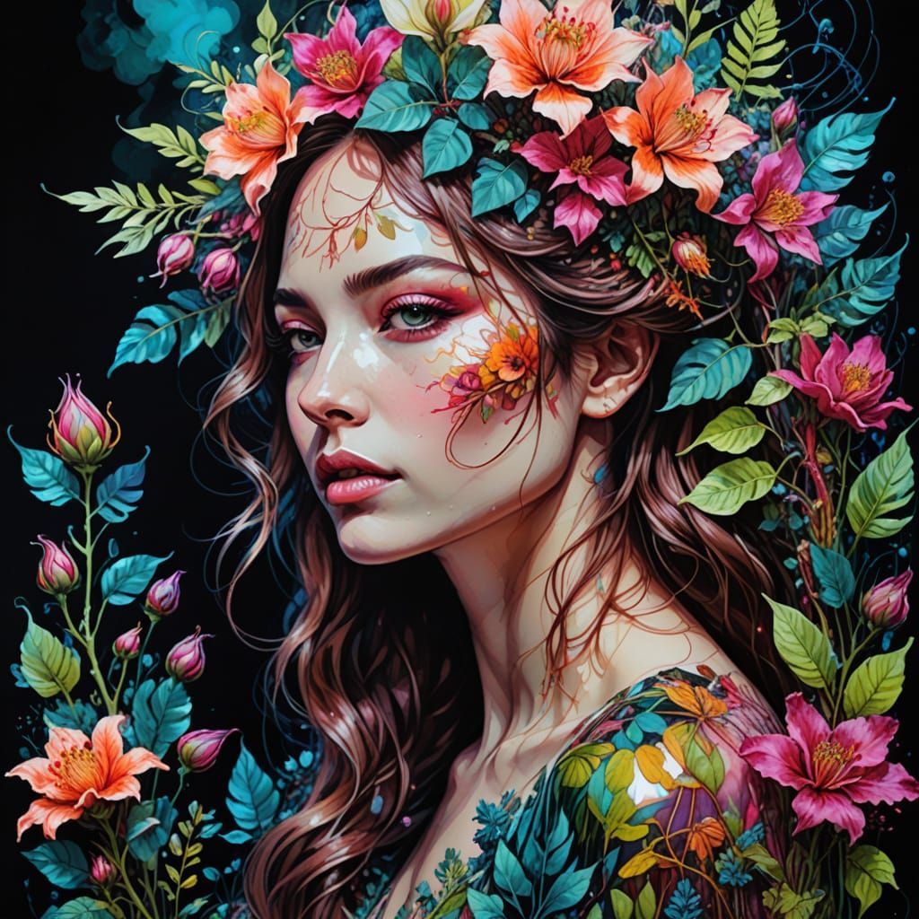 Glowing Floral Spirit in a Romantic Botanical Garden