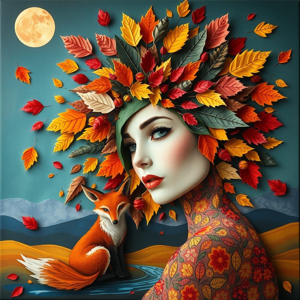 Surreal Autumn Paper Collage Portrait