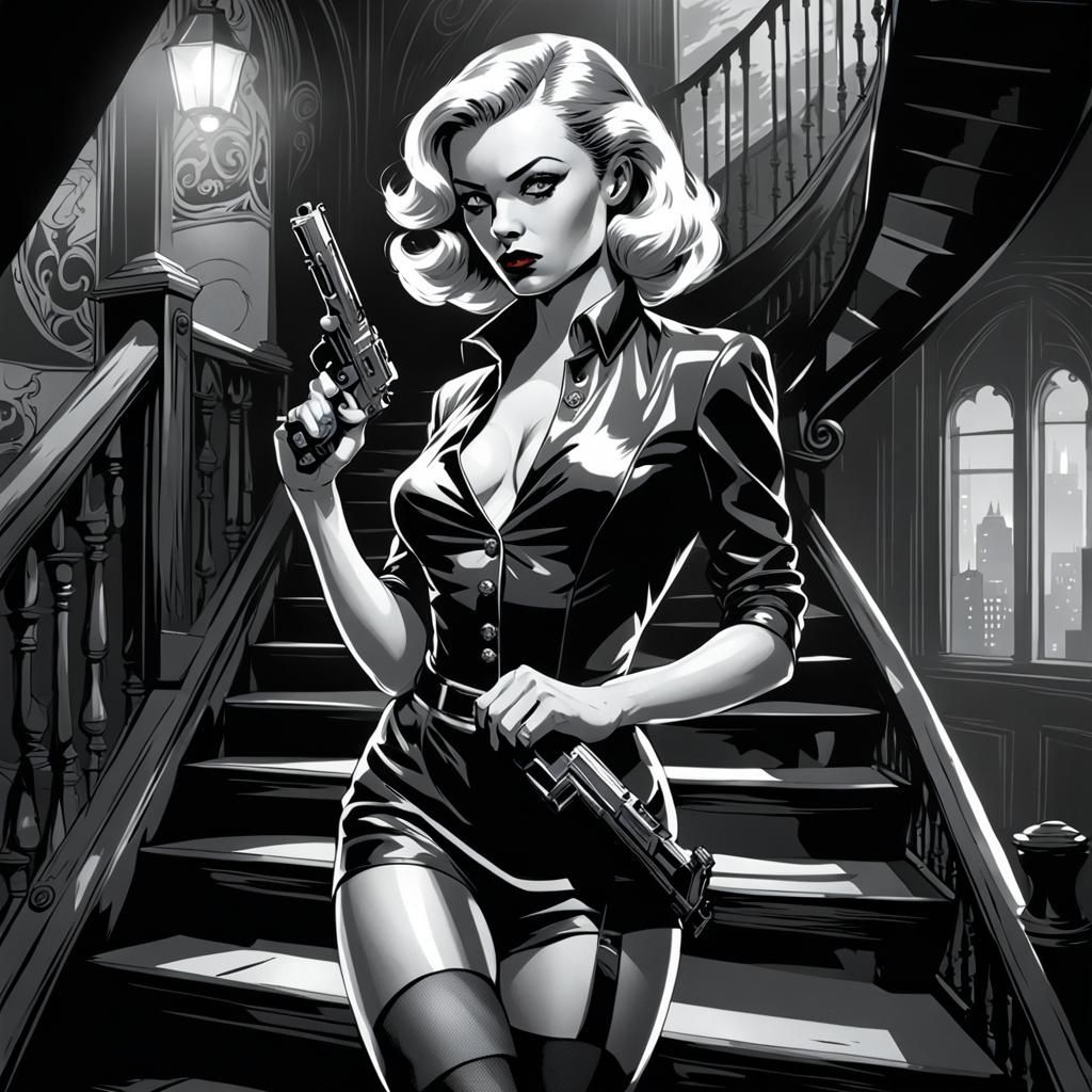 Glamorous Blonde in Noir Style with Pistol