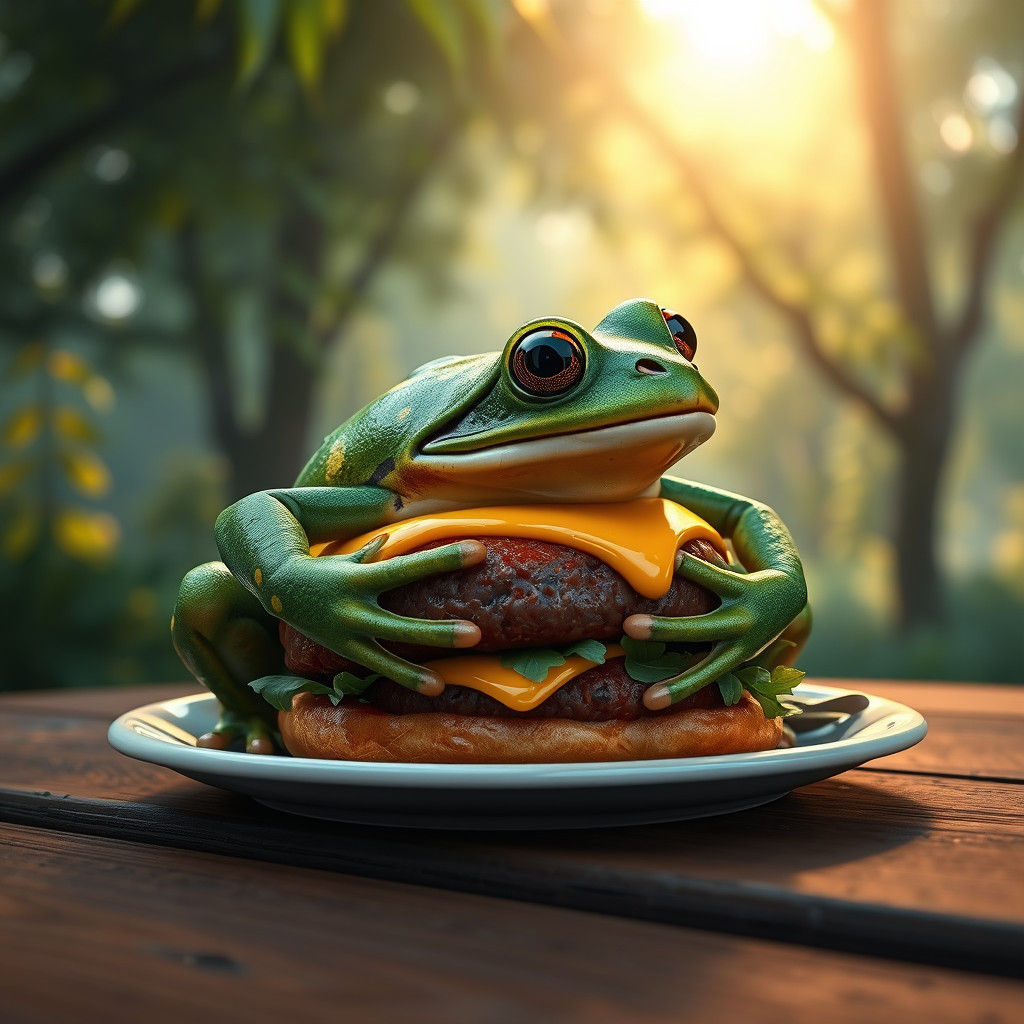Frog with Cheeseburger: Dreamlike Matte Painting
