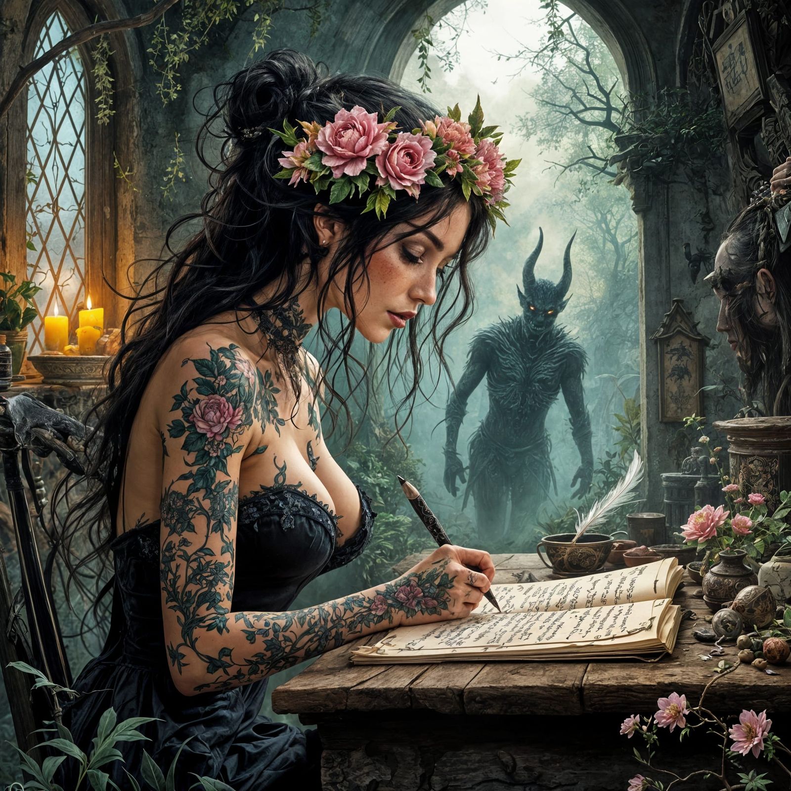 Enchanted Witch Signs Dark Pact with Ink