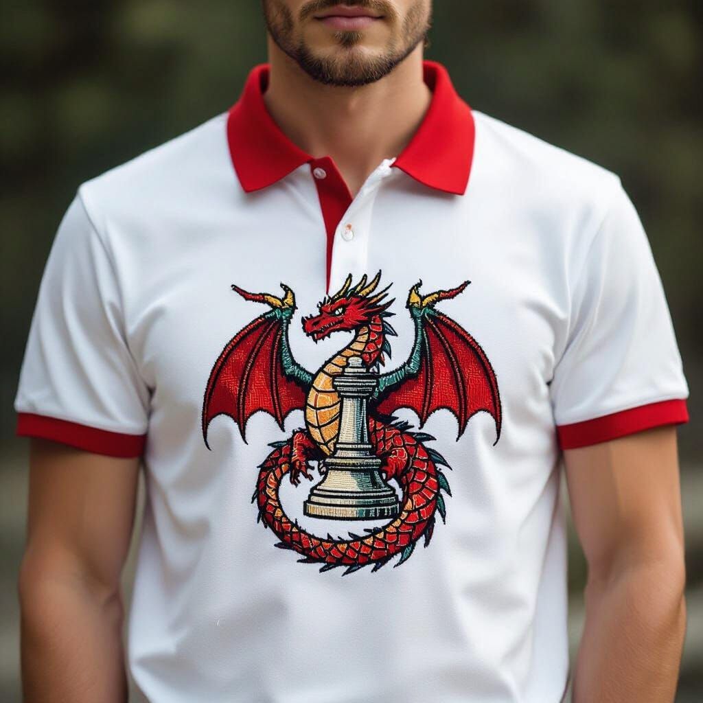 Chess Dragon Emblem on Polo Shirt, Digital Art