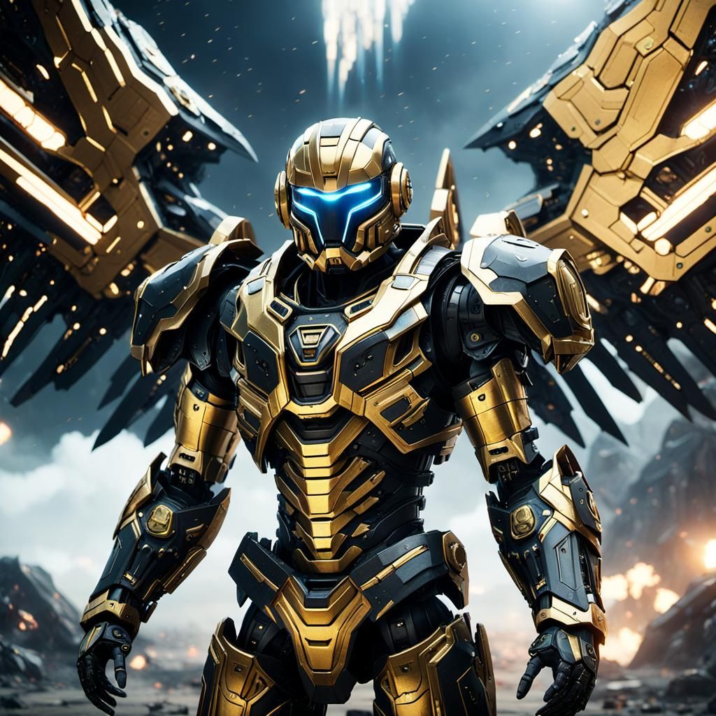 Sci-Fi Humanoid in Interstellar Battle, 3D Rendered