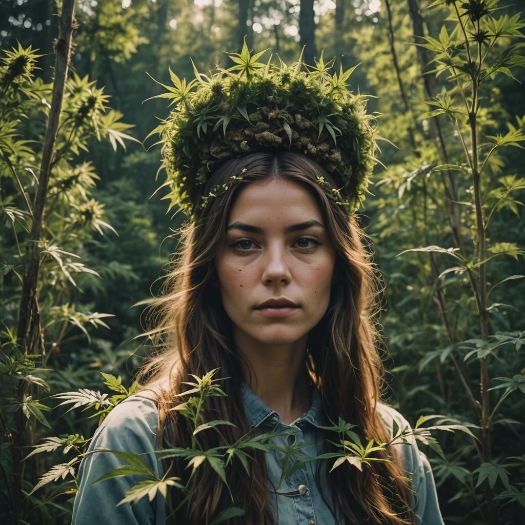 Girl with Marijuana Crown: Cinematic Film Still