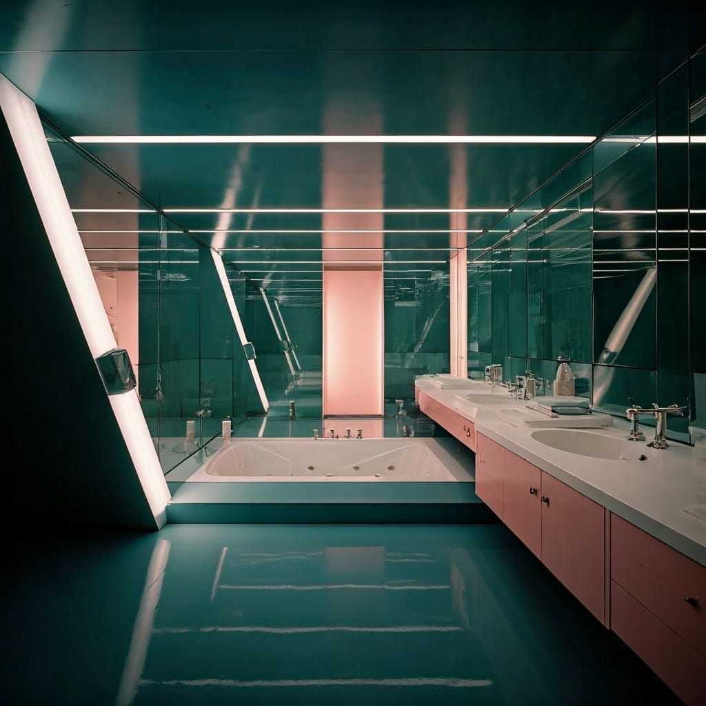 Modern Space Age Bathroom with Suspended Ceiling