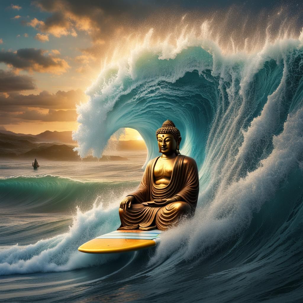 Buddha Surfing a Tidal Wave: Digital Matte Painting