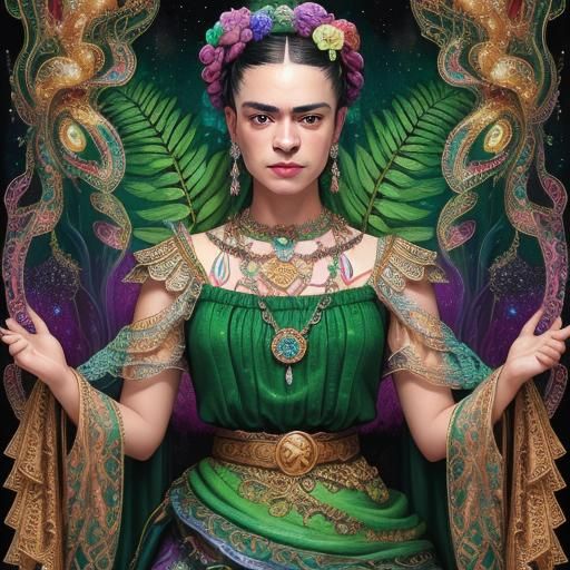 Green Fern Mandala in Digital Oil Painting Style