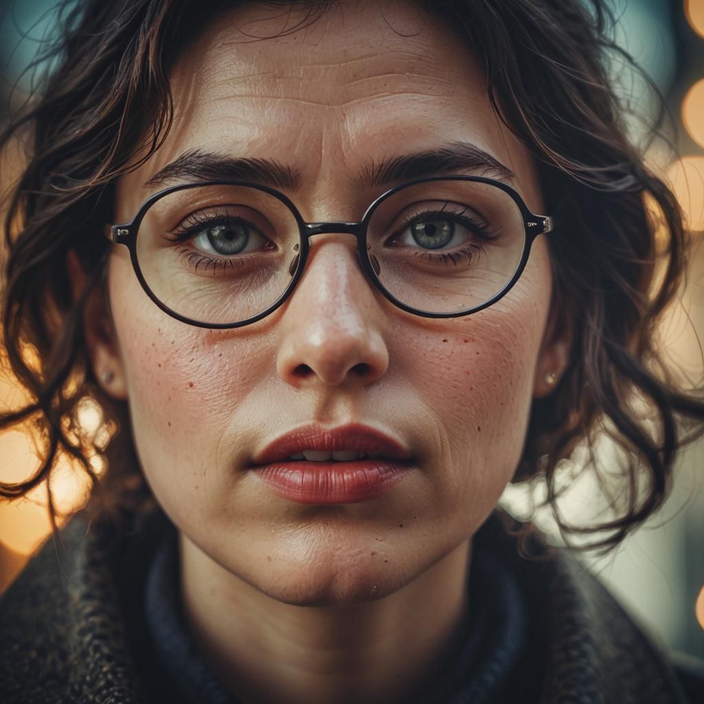 Close-Up Portrait: Woman with Glasses in Macro Photography