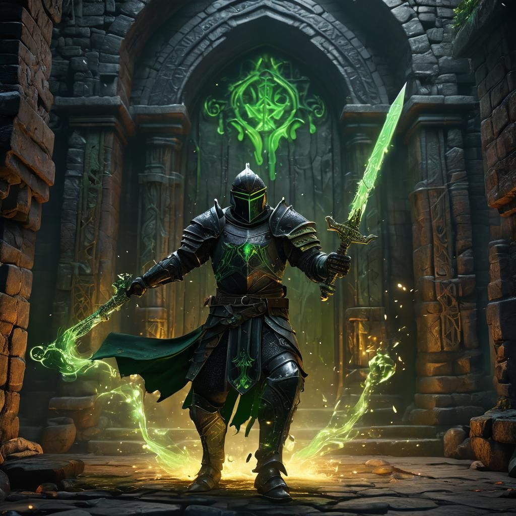 Green Runed Knight at Dungeon Entrance
