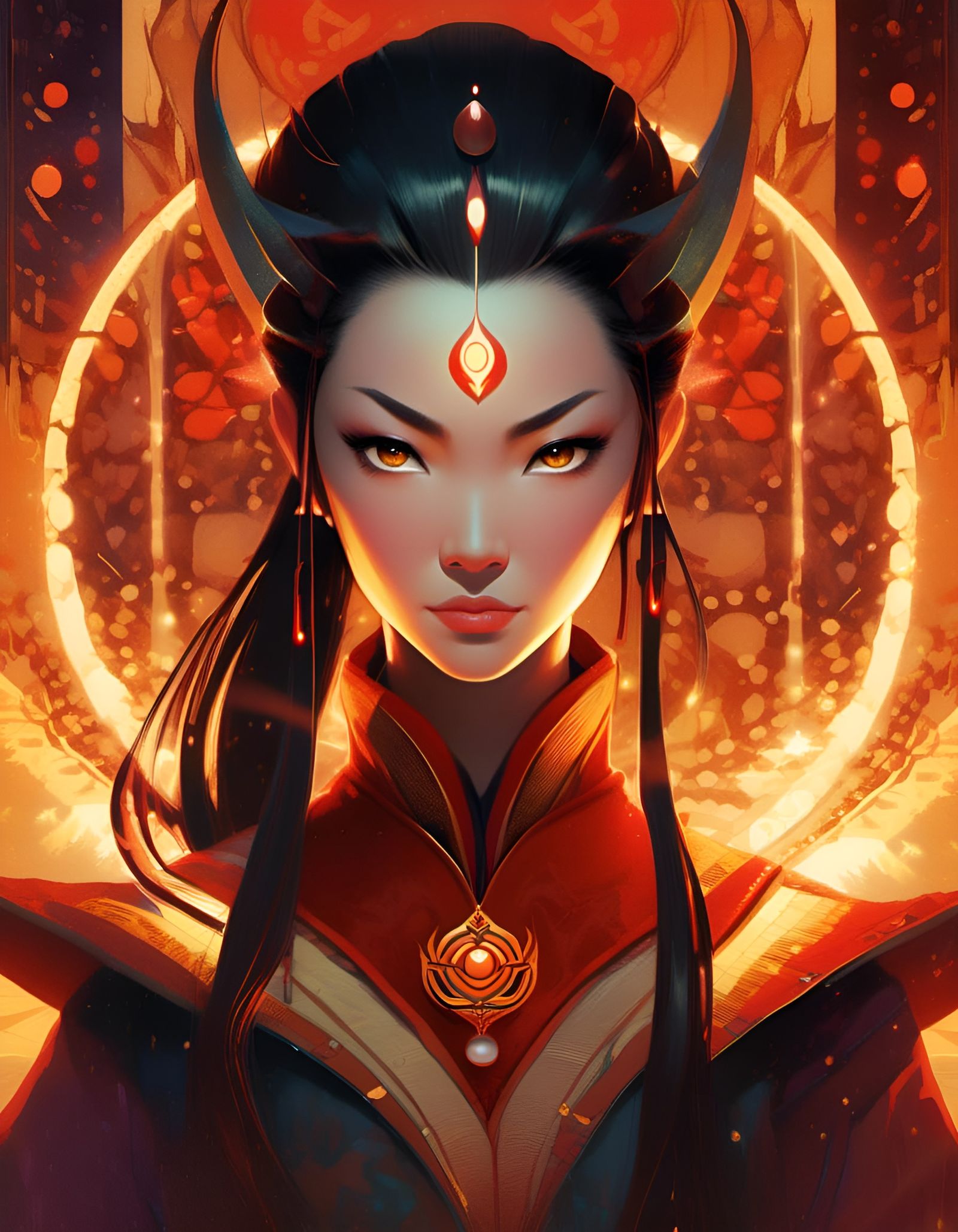 Anime Firebender Goddess Portrait in Watercolor Style