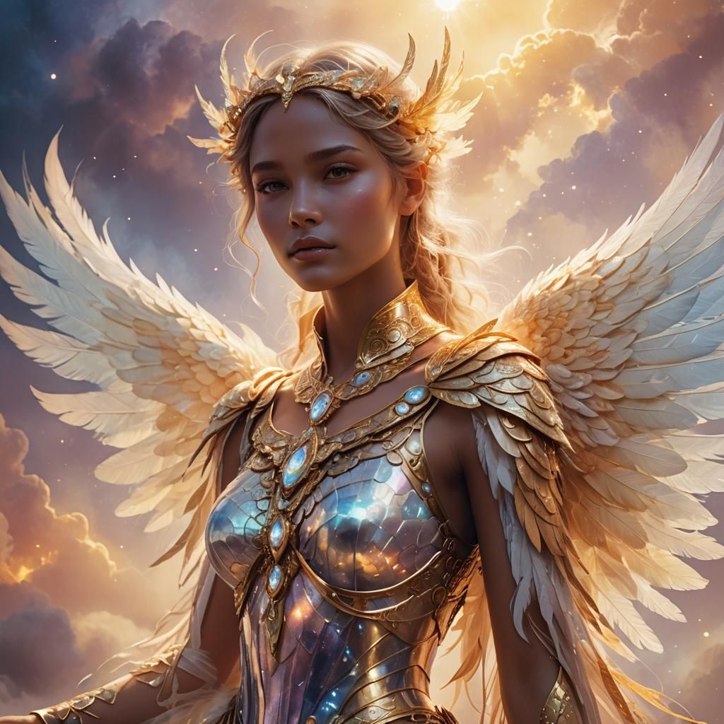 Ethereal Angel on Cloud in Matte Painting Style