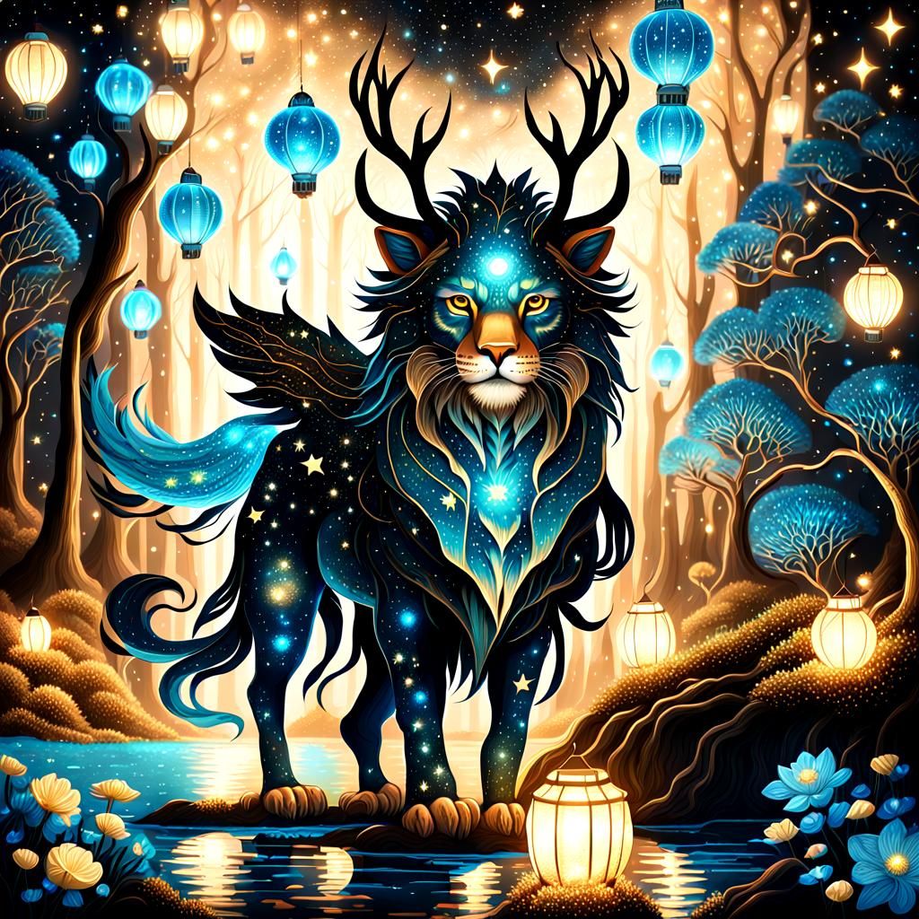 Bioluminescent Forest Guardian in Pointillism Style