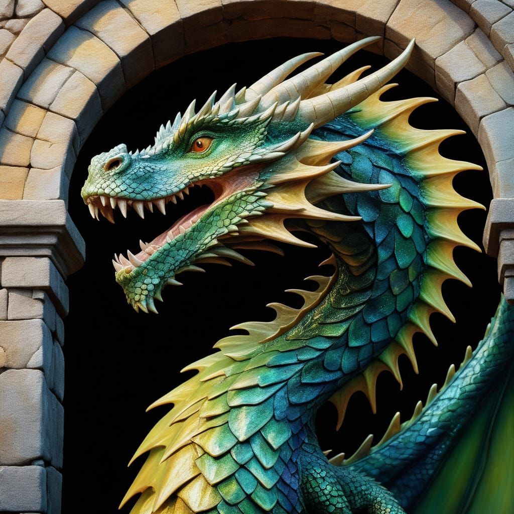 Green Dragon Emerges from Swamp Archway