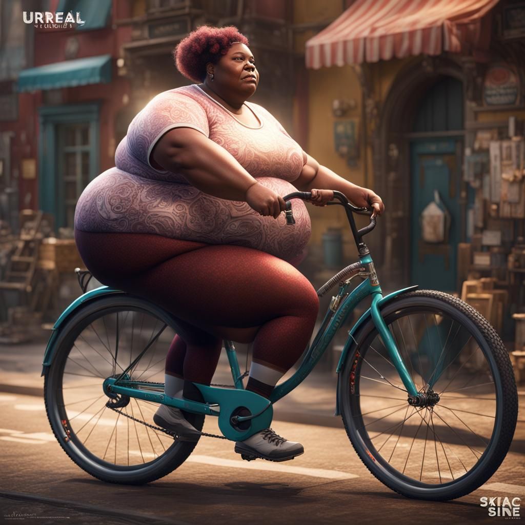 Plus-Size Woman on Bicycle: Detailed Fantasy Art