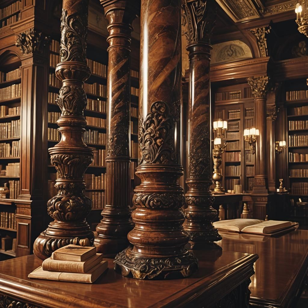 Luxurious Marble Pipe Still Life in Library