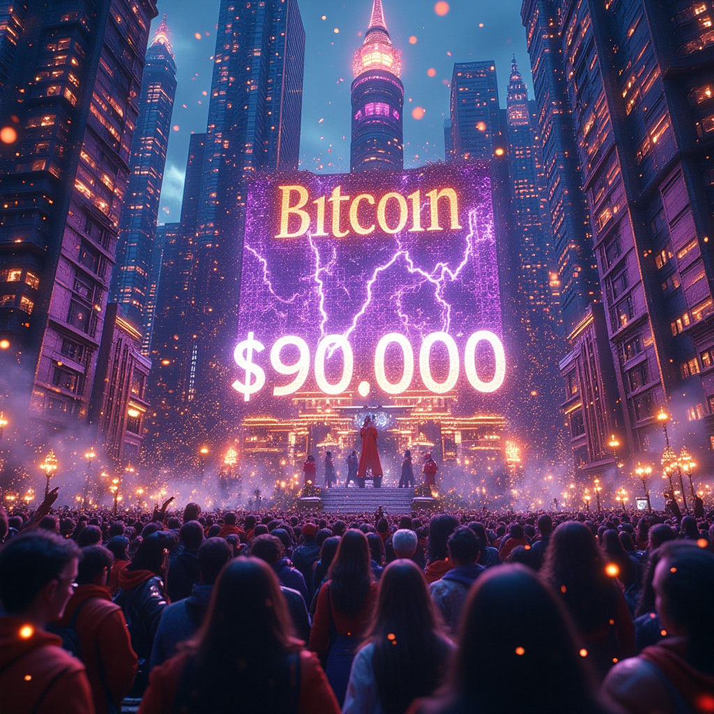 Bitcoin Celebration in Futuristic Cityscape