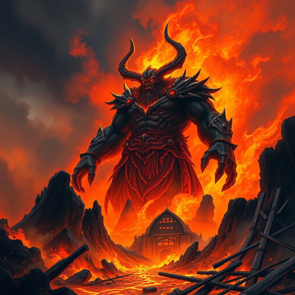 Colossal Surtur Stands Amidst Muspelheim's Inferno