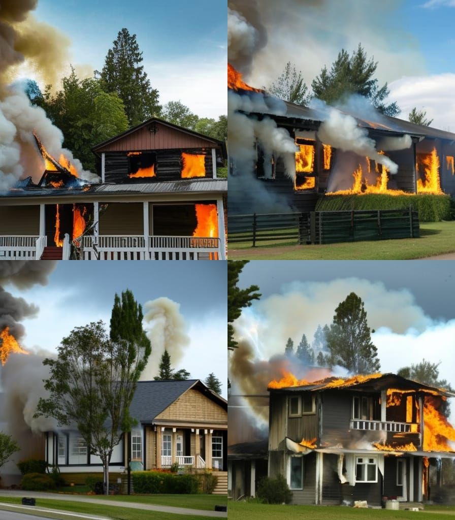 Burning House Engulfed in Fire and Flames