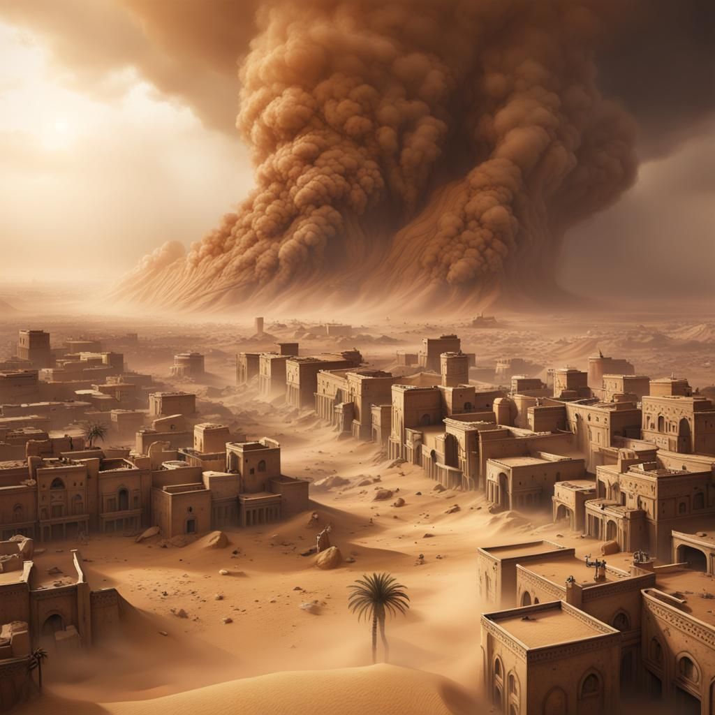 Sandstorm Devours North African City: Detailed Matte Paintin...