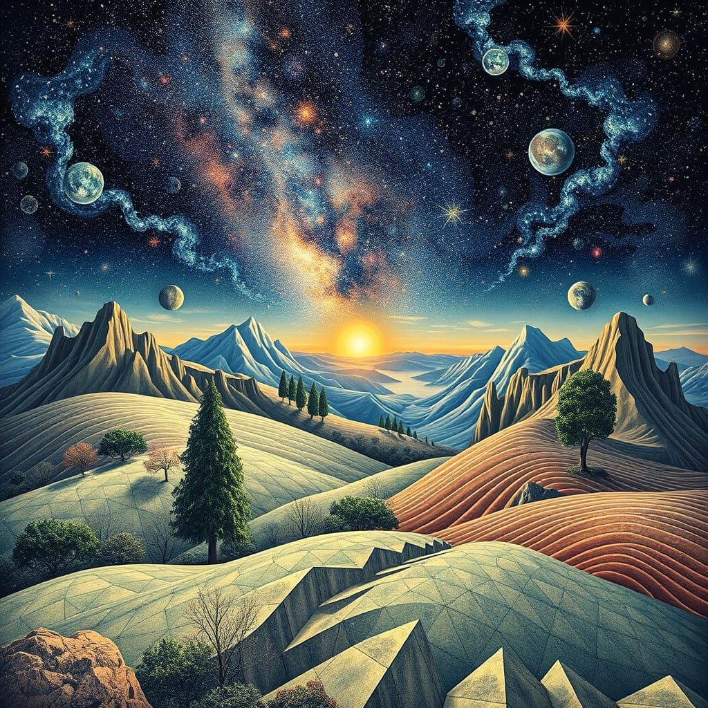 Escher Cosmic Harmony Tessellations Unfold Across the Land