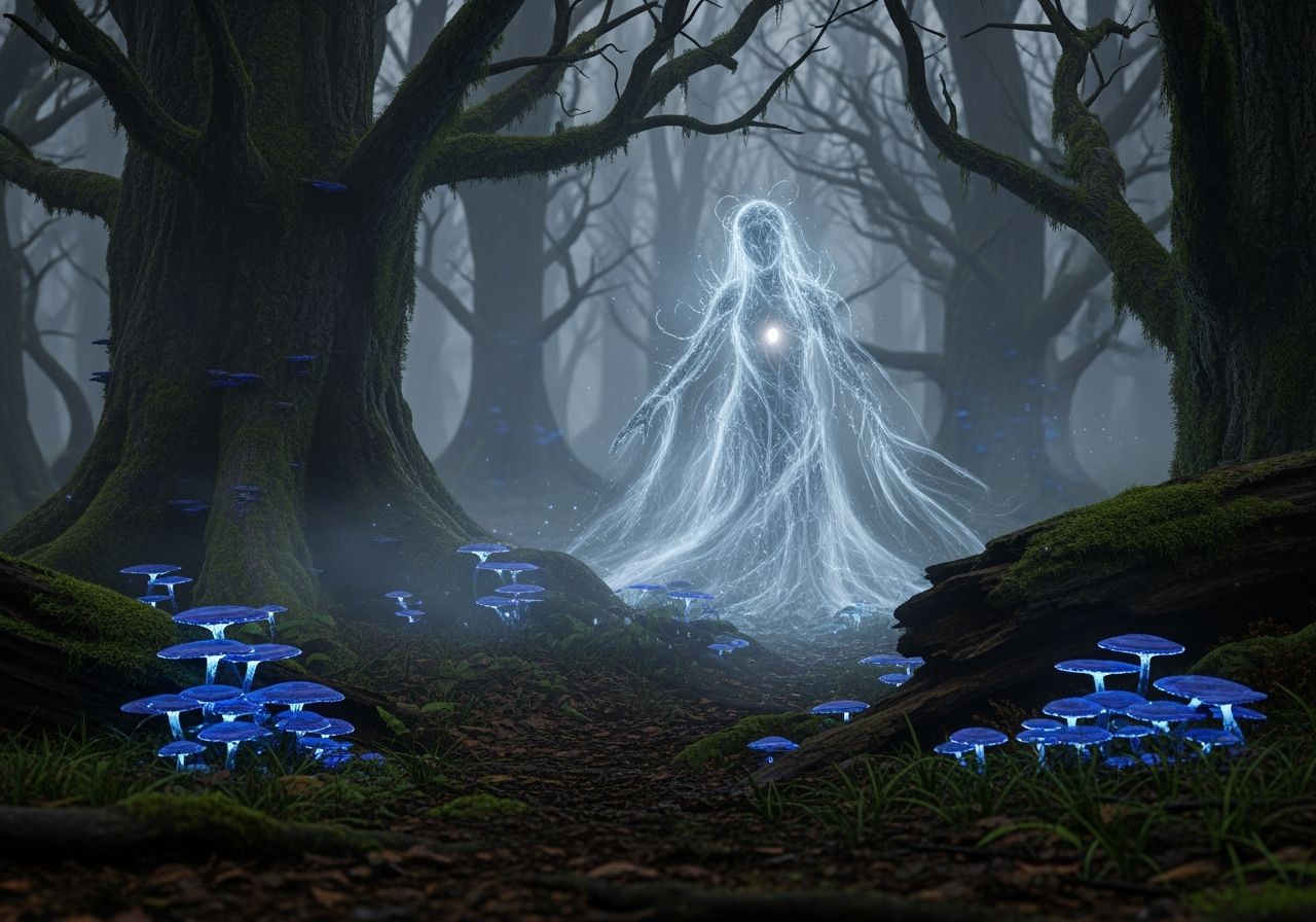 Ethereal Forest Spirit in Moonlight and Mist